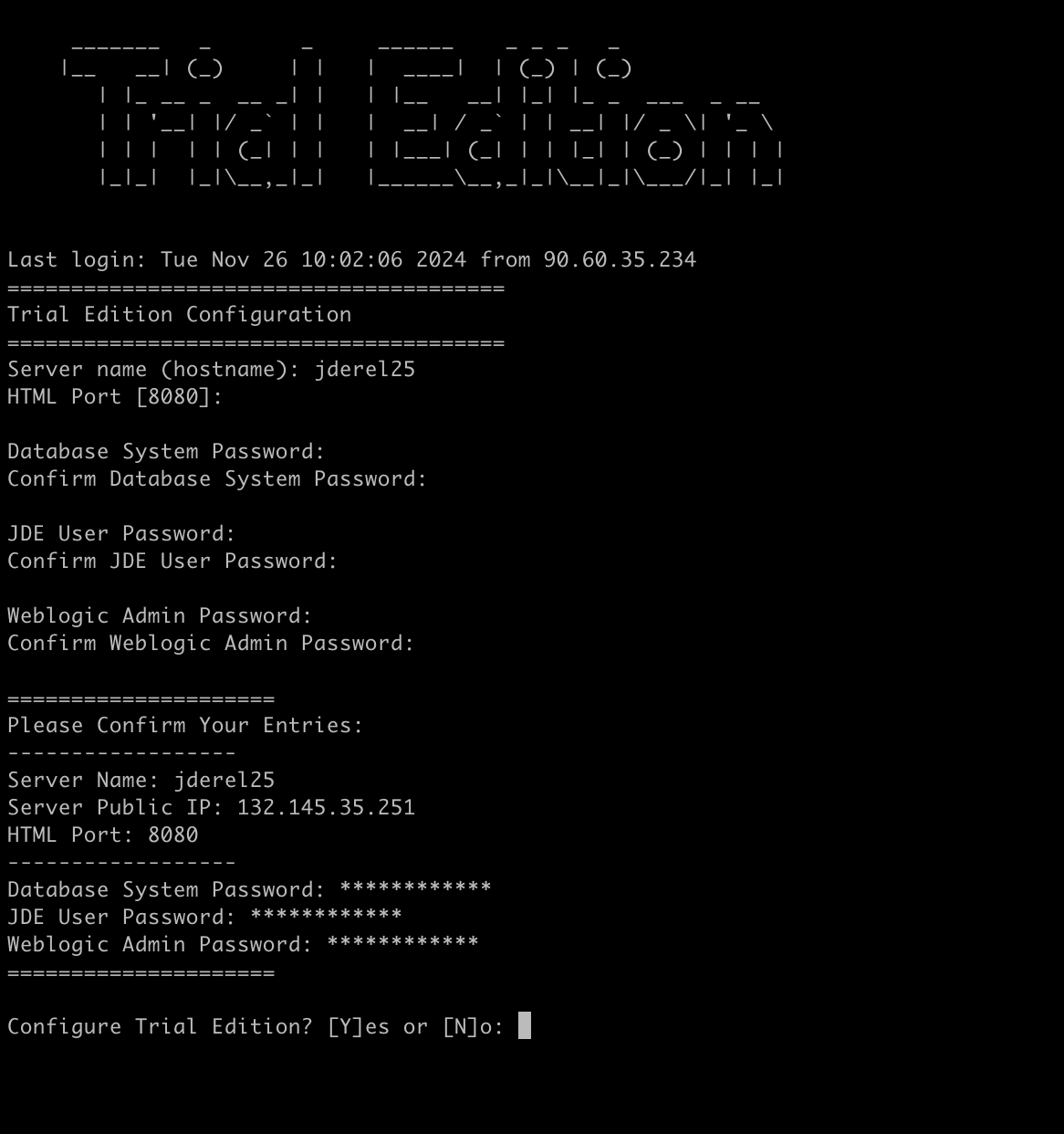 The configuration assistant on first login